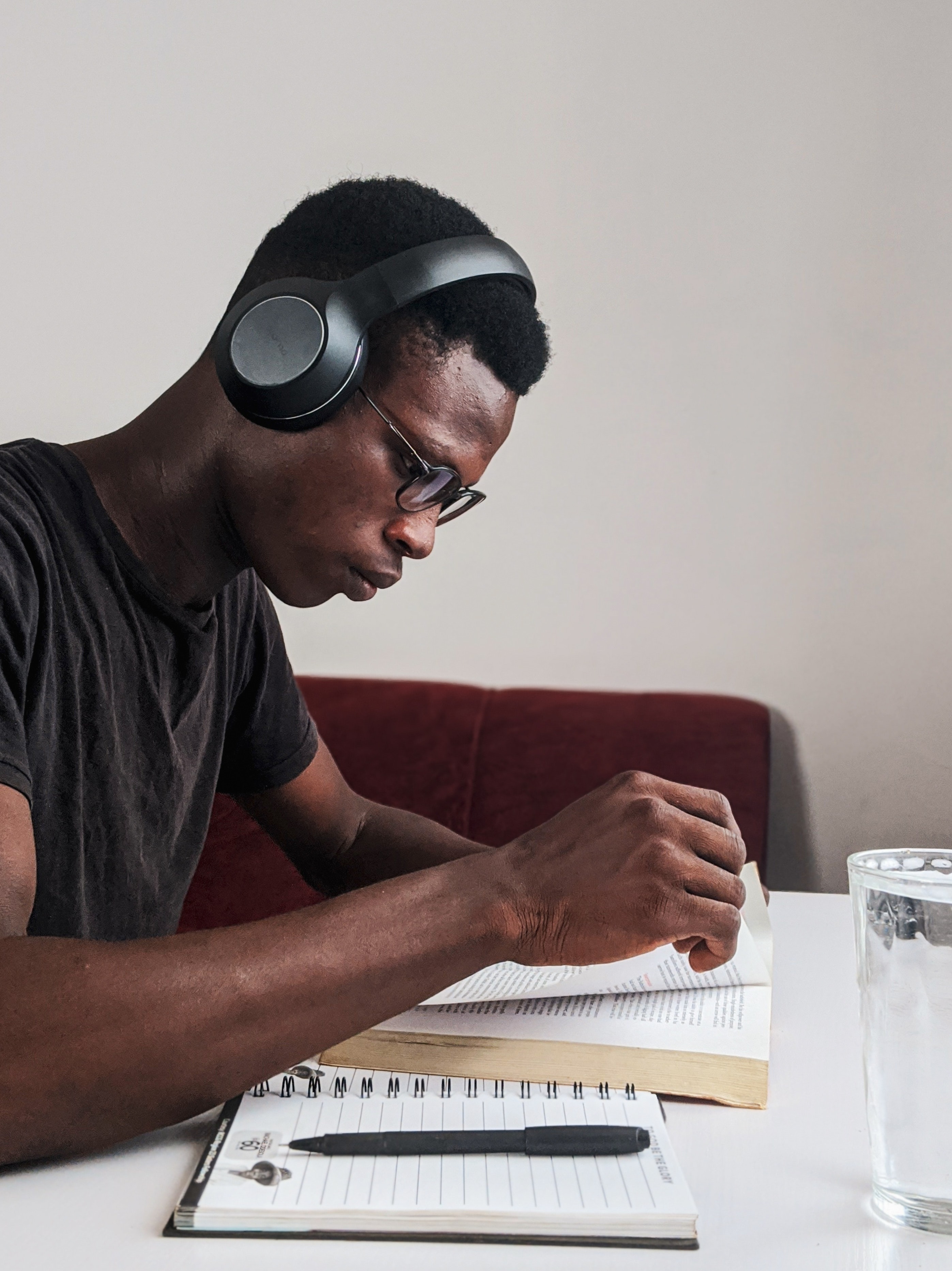 Student studying with headphones